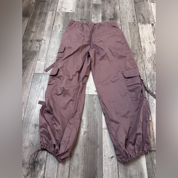 Zara Pants - Zara Womens Elastic Waist Pull On Relaxed Cargo Parachute Jogger Pants Mauve